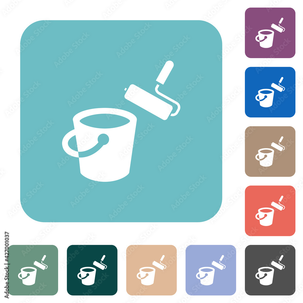 Paint bucket and paint roller rounded square flat icons Paint bucket and paint roller rounded square flat icons