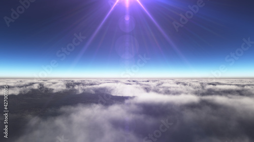 Above clouds sun ray  3d rendering