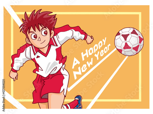 サッカー,少年,年賀状,a happy new year,