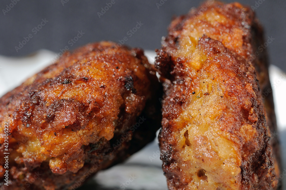 Fried minced meat patties closeup. Shallow depth of field
