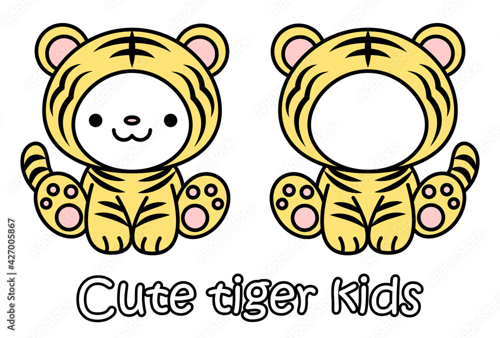 年賀状素材 かわいい子寅と顔はめパネル イラスト セット ベクター New Year S Card Material Cute Tiger Kid And Face Fitting Panel Illustration Set Vector Stock Vector Adobe Stock
