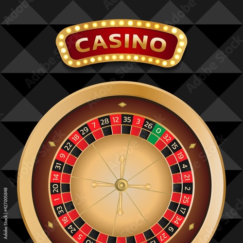 Casino banner with modern roulette wheel. Can be used as a flyer, poster or advertisement. Vector illustration on a dark background.
