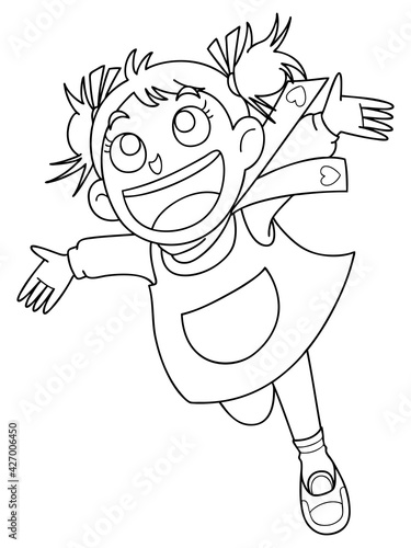 元気な少女、線画