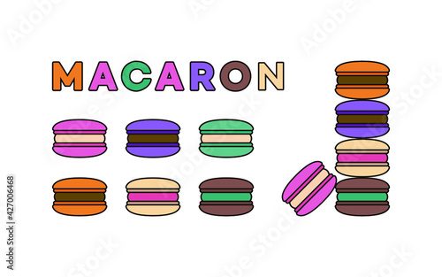 Sweet macaron dessert icon illustrations for cafe and bakery.