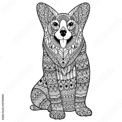 Zentangle stylized dog for adult coloring page