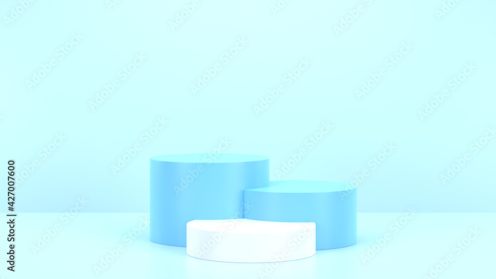 Minimal podium realistic mockup display cosmetic product presentation round empty cylinder stage in light soft blue background 3D render illustration Minimal podium realistic mockup display cosmetic product presentation round empty cylinder stage in light soft blue background 3D render illustration