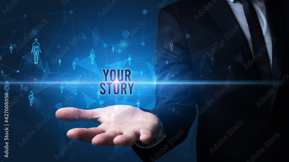 Fototapeta premium Hand holding social media related inscription