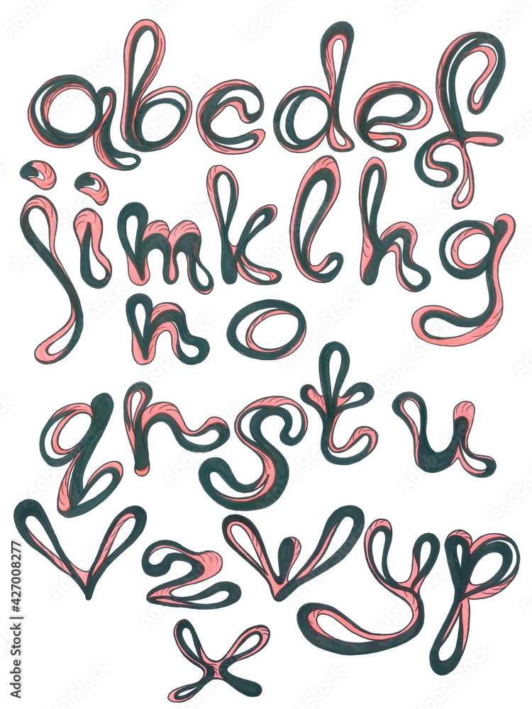 Creative trendy font made of rounded letters with eyelets inside. When writing text, letters can be threaded into each other loops. Elegant holiday lettering for greeting and invitation Creative trendy font made of rounded letters with eyelets inside. When writing text, letters can be threaded into each other loops. Elegant holiday lettering for greeting and invitation