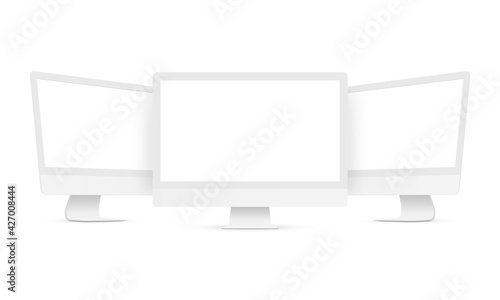Set of Clay Desktop PC Isolated on White Background, Front and Side View. Vector Illustration