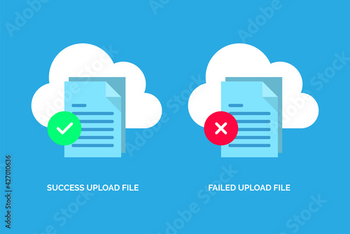 success and failed upload file concept illustration flat design vector eps10. simple, modern graphic element for icon, landing page, empty state ui, infographic, etc