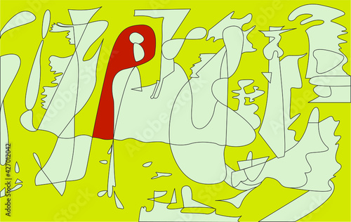 Surreal line art. Geometric illustration and unreal. Abstract modern cubist graphic art of colors. 