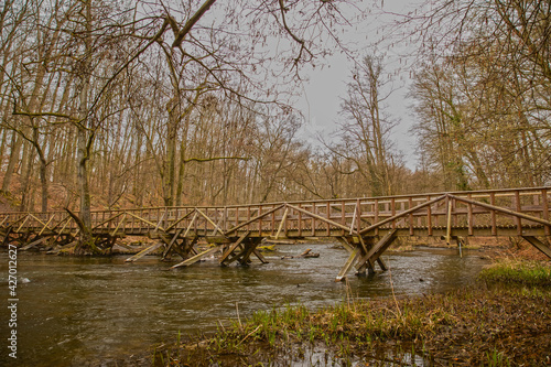 wooden bridge over river warnow Mecklenburg-Western Pomerania photo