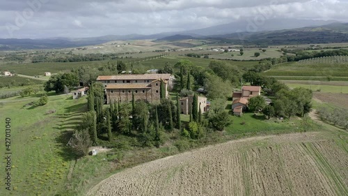 Wallpaper Mural Aerial view, flight at estate with olives and cypress trees, Cinigiano, Grosseto Province, Tuscany, Italy Torontodigital.ca
