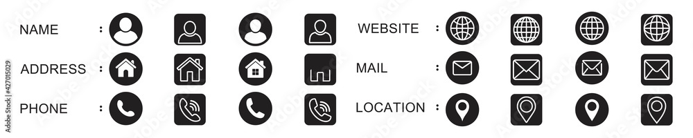 Business card icon set, contact information icon, Vector illustration. Business card icon set, contact information icon, Vector illustration.