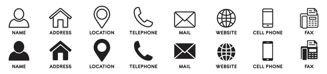 Business card icon set, contact information icon, Vector illustration.