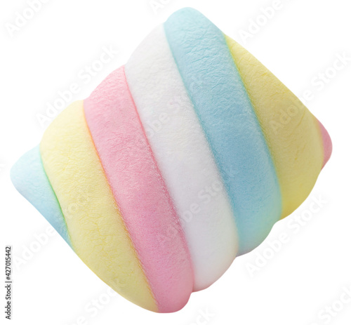 One Marshmallow candy  white, yellow and pink isolated on white background. Huge, big and twisted marshmallow
