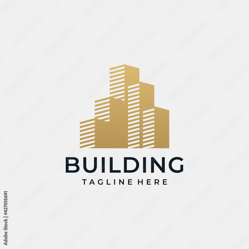 Golden real estate building logo design vector template. Logo can be used for icon, brand, identity, apartment, construction, and business company
