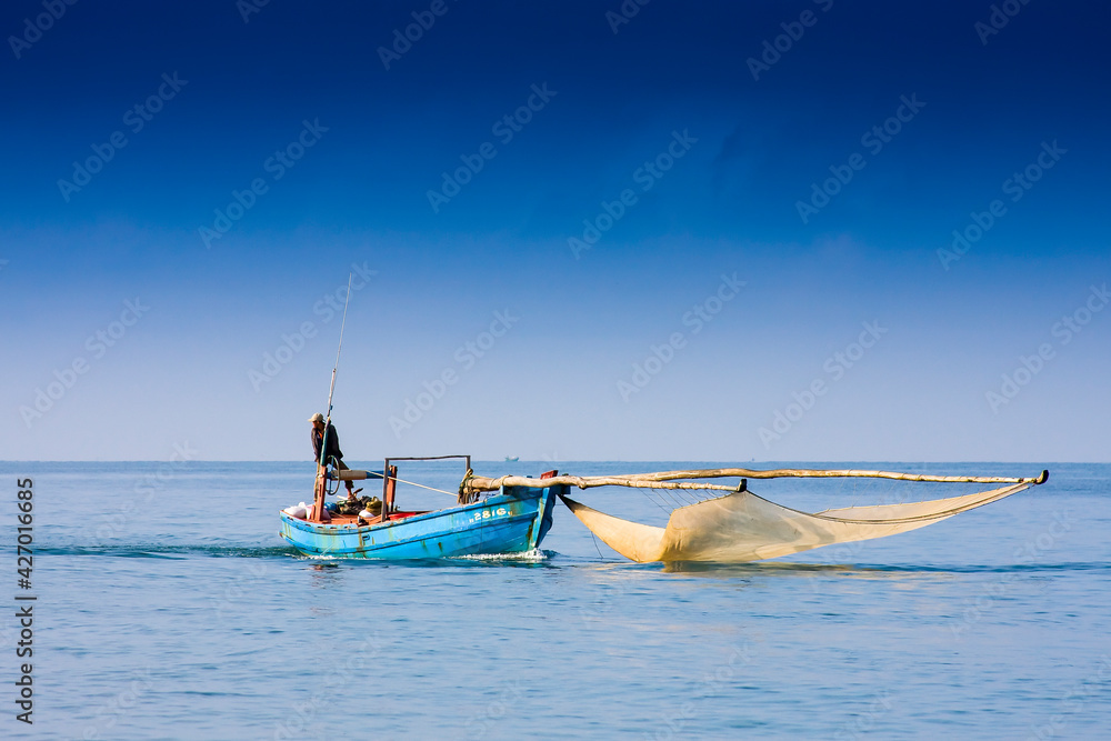 Small fishing boats in the Bay of Mango Bay, Phu Quoc Island, Vietnam, Southeast Asia