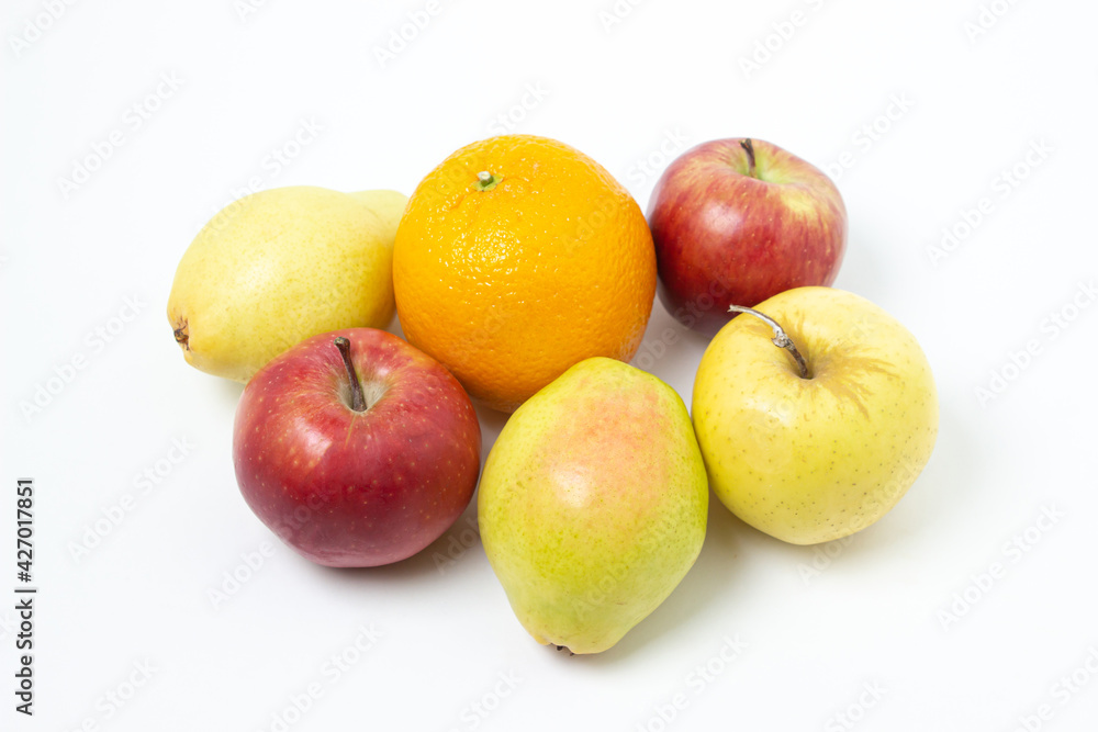 Fruit on a white background. Healthy diet. Fresh fruits isolated.