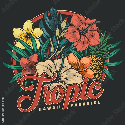 Tropical hawaiian floral colorful label