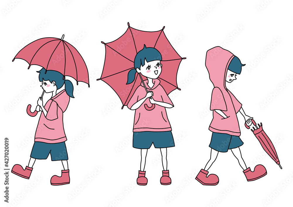 Rainy girls illustrations vector Rainy girls illustrations vector