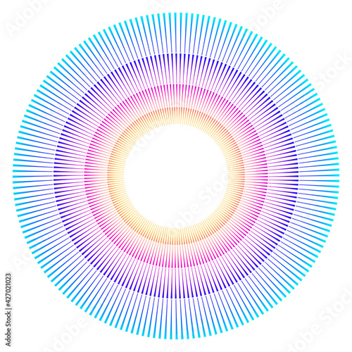 Design elements. Wave of many purple lines circle ring. Abstract vertical wavy stripes on white background isolated. Vector illustration EPS 10. Colourful waves with lines created using Blend Tool