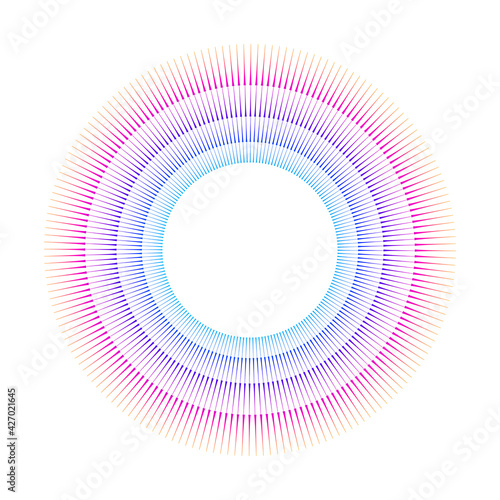 Design elements. Wave of many purple lines circle ring. Abstract vertical wavy stripes on white background isolated. Vector illustration EPS 10. Colourful waves with lines created using Blend Tool