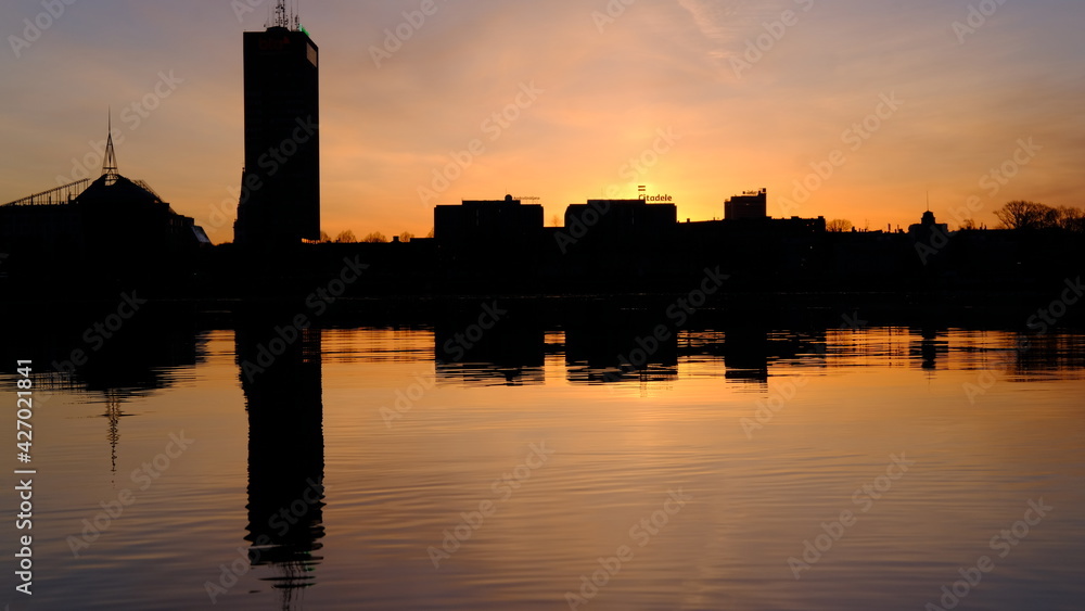 Spring dawn over modern Riga reflected in the Daugava Spring dawn over modern Riga reflected in the Daugava