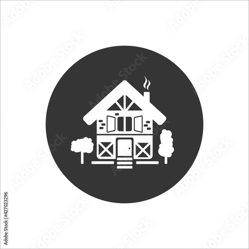 Sweet home. house and tree white icon. Vector illustration