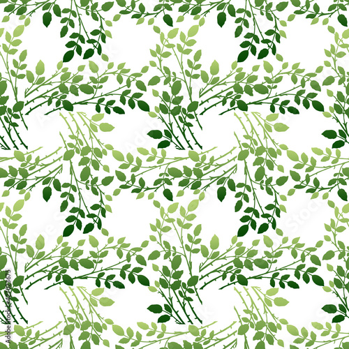 Seamless pattern of plant branches with green leaves