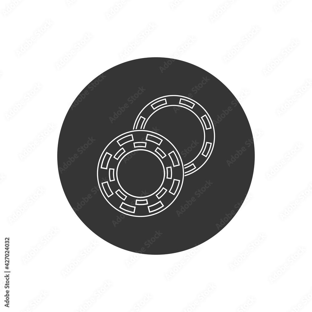 Casino chip flat line white icon poker chip vector icon Casino chip flat line white icon poker chip vector icon
