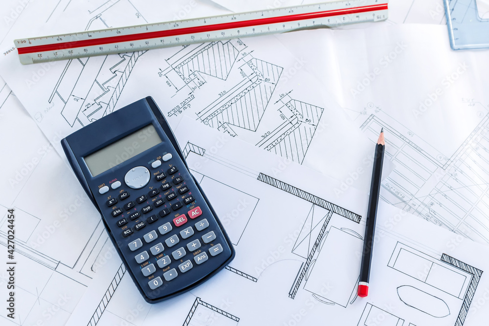 Workplace items of architect or engineering tools for project. Workplace items of architect or engineering tools for project.
