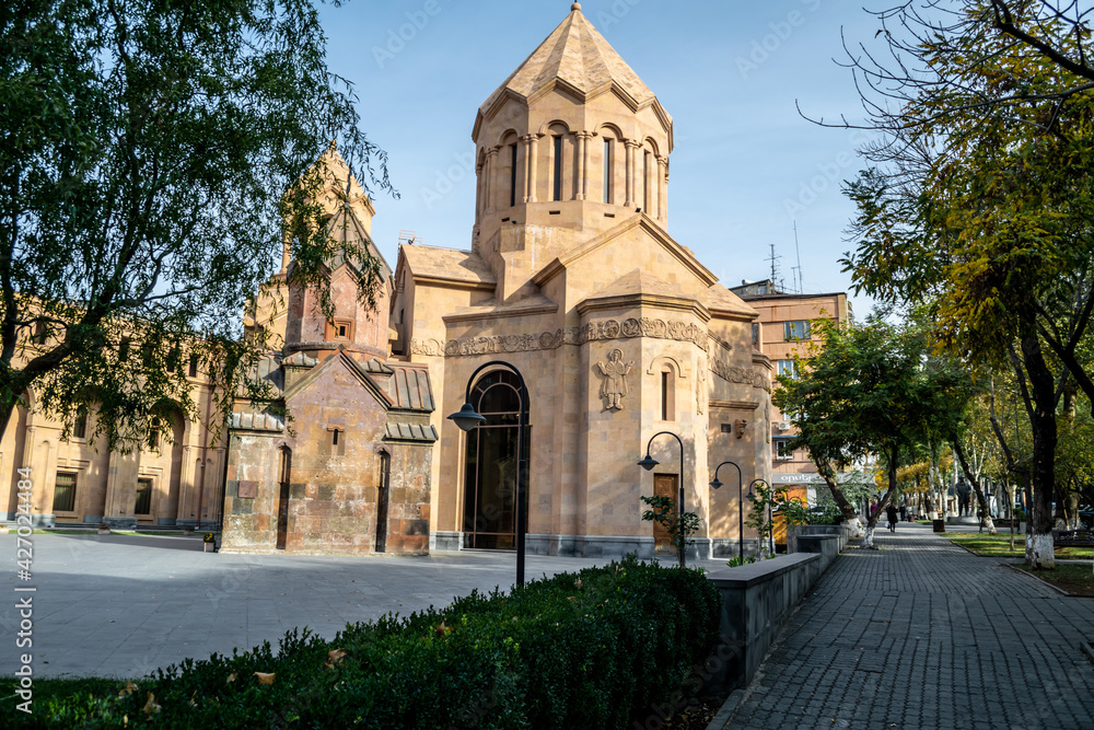 panoramic view on Katoghike Holy Mother of God Church, a small medieval church in the Kentron District of Yerevan, the capital of Armenia