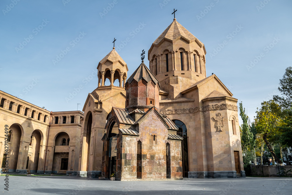 panoramic view on Katoghike Holy Mother of God Church, a small medieval church in the Kentron District of Yerevan, the capital of Armenia