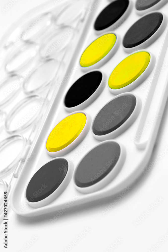 palette of watercolors in yellow gray grey and white and black tonality like gray and yellow concept palette of watercolors in yellow gray grey and white and black tonality like gray and yellow concept