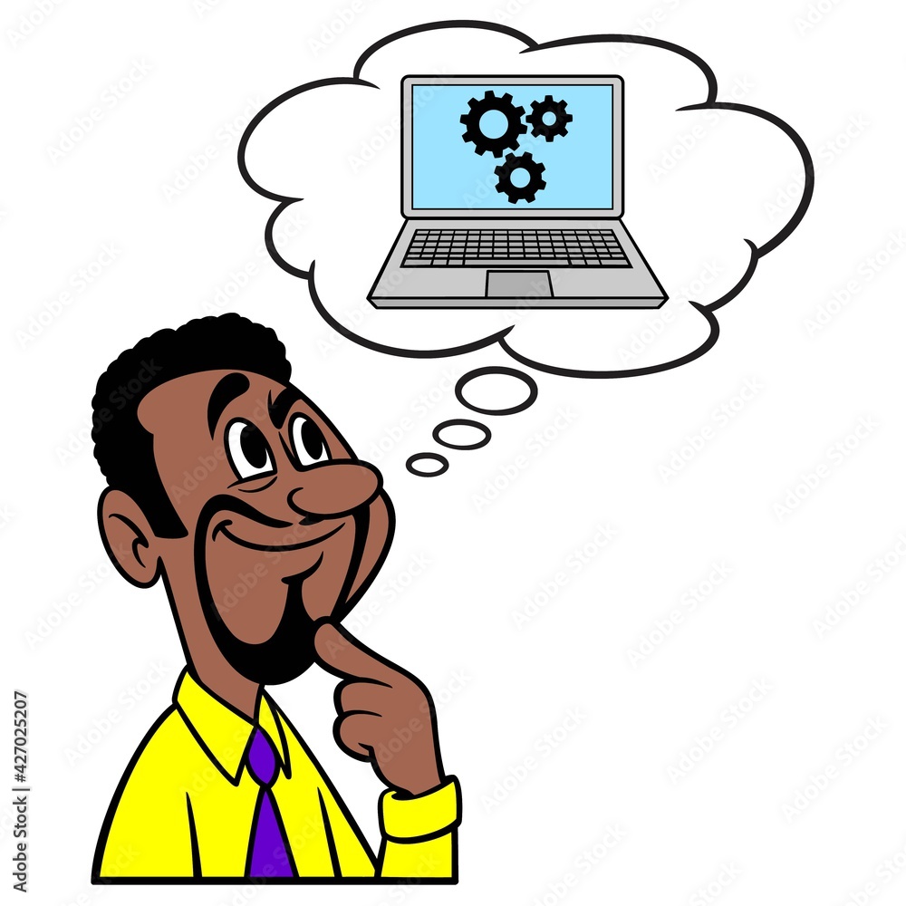 Man thinking about Computer Programming - A cartoon illustration of a man thinking about learning Computer Programming. Man thinking about Computer Programming - A cartoon illustration of a man thinking about learning Computer Programming.