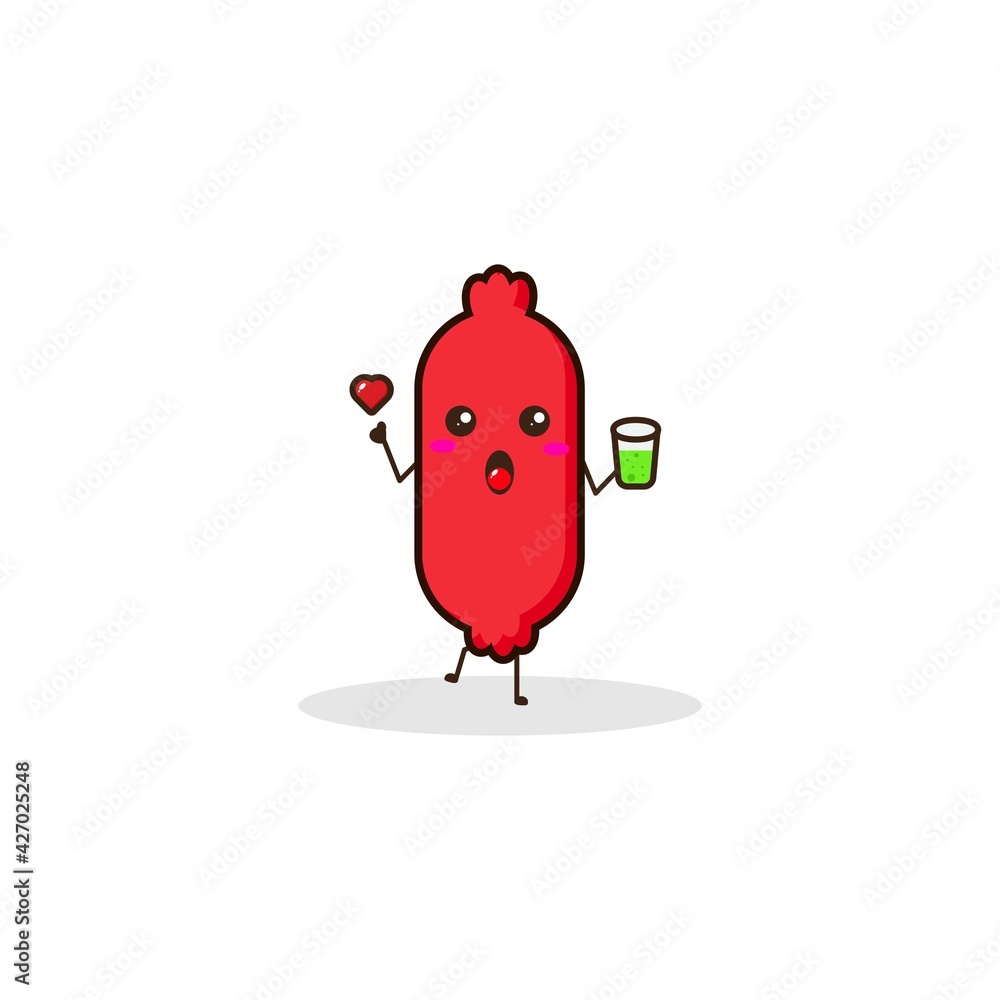 Sausage drink cute character illustration Sausage drink cute character illustration