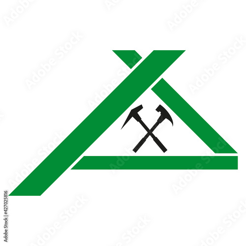 Dach und Werkzeuge, Haus, Dachdecker, Logo