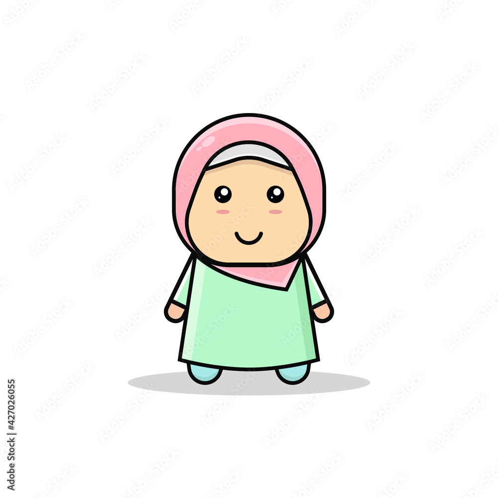 Kawaii illustration muslim woman vector graphics Stock Vector | Adobe Stock