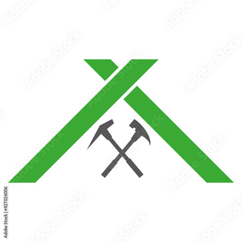 Dach und Werkzeuge, Haus, Dachdecker, Logo, Icon