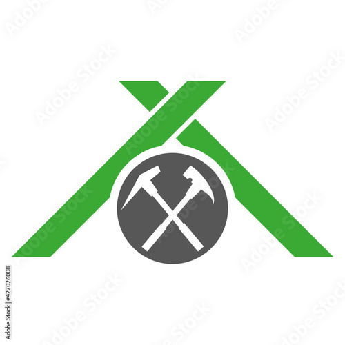 Dach und Werkzeuge, Haus, Dachdecker, Logo