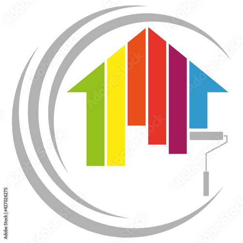 Haus in Farbe, Farbrolle, Farbig, Maler, Logo