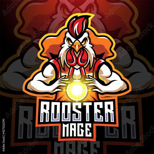 Rooster mage esport mascot logo design