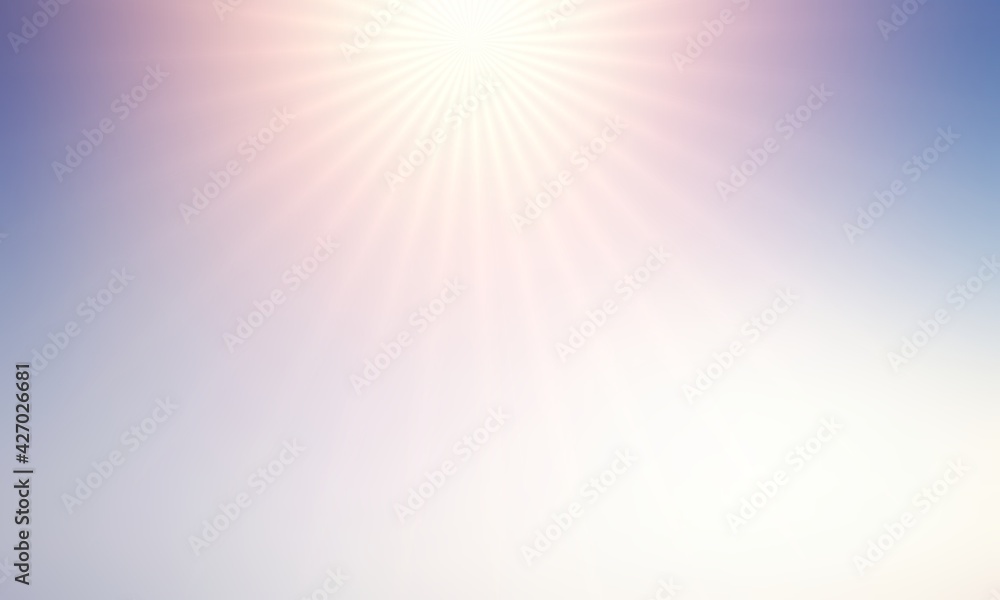 Subtle sunshine in clear sky abstract empty background. Light plain template.