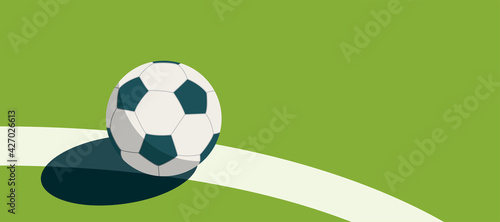 soccer ball standing near the center line on the green field