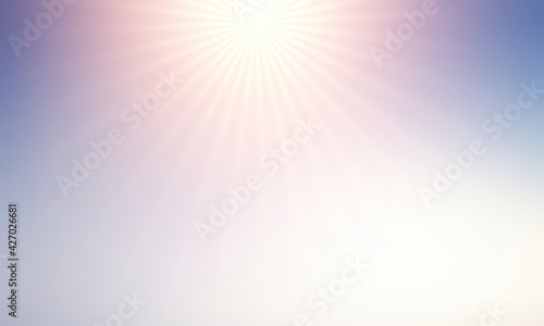 Subtle sunshine in clear sky abstract empty background. Light plain template.
