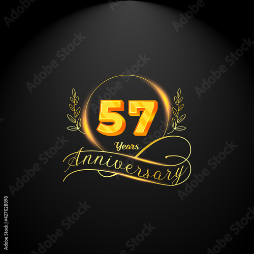 Elegant golden 57 years anniversary logo template. luxury retro vintage style. vector illustration