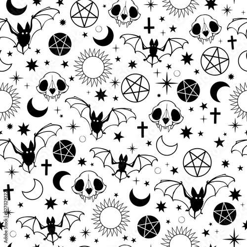 seamless halloween pattern with witchcraft elements