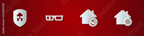 Set House under protection, Smart glasses, humidity and home settings icon. Vector