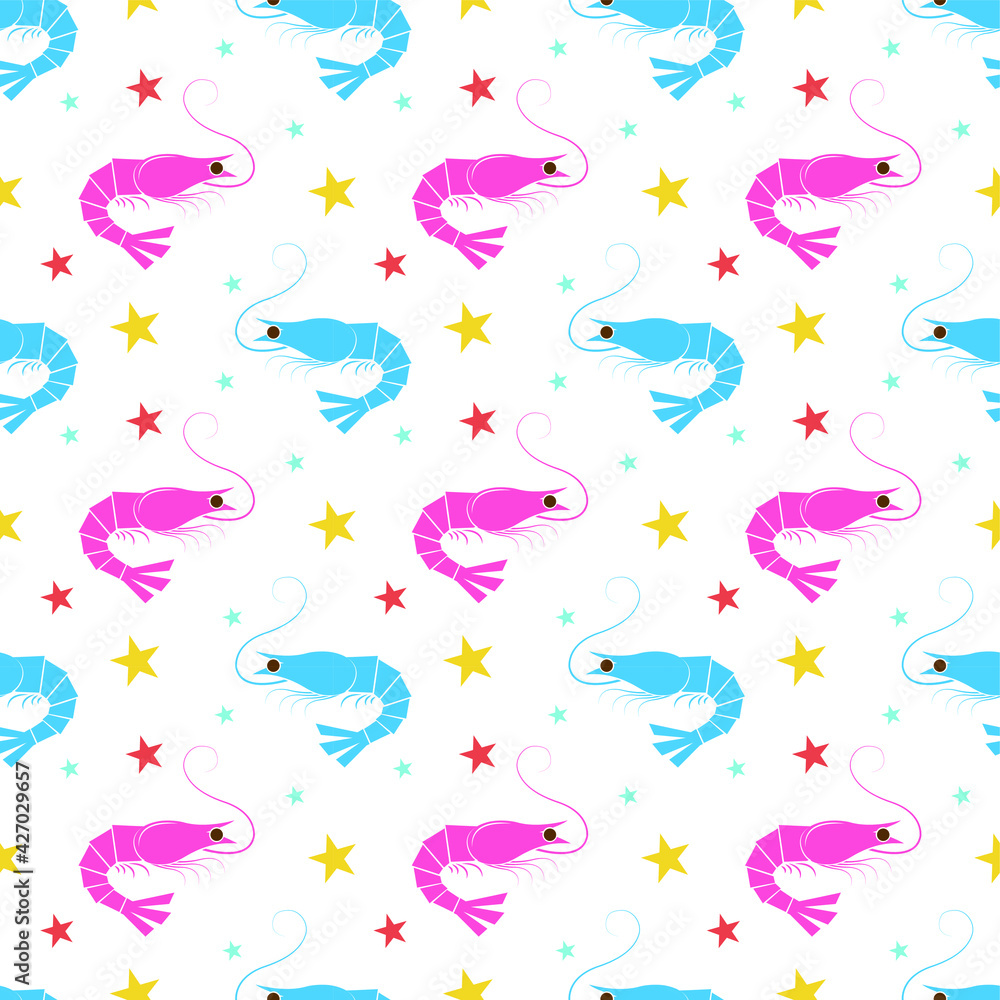 Seamless pattern shrimp, vector illustration.